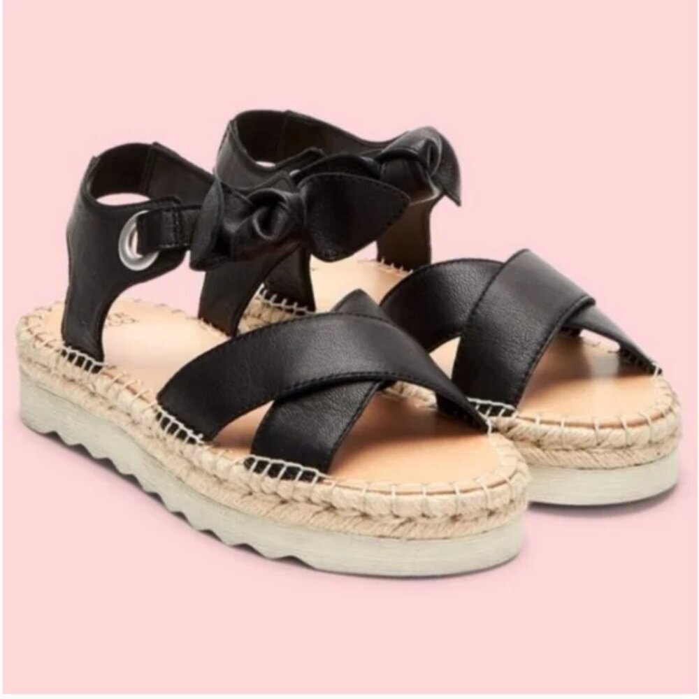 FRYE AND CO. Black Leather Espadrille Platform Sandals